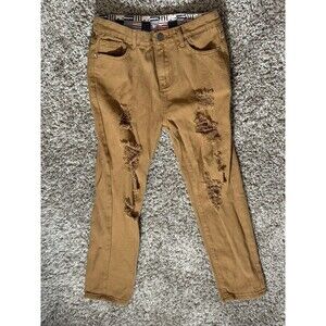Boys Tan Distressed Slim Jeans Size 12Y 100% Cotton Casual Pants Khaki Ripped